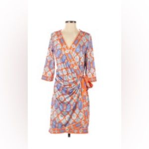 Gretchen Scott Jersey Haveli Wrap Orange Blue Dress Size XS